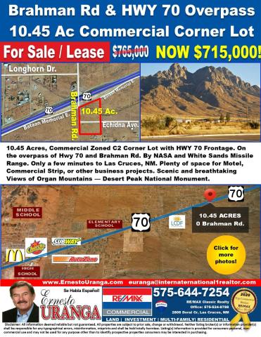 10.45 Ac Commercial Corner Lot Hwy70 Frontage