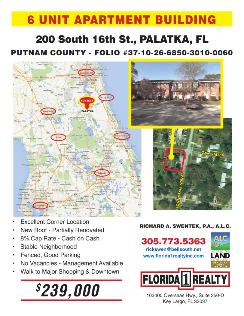 ***6 Units = 8 Cap + Palatka***$239k