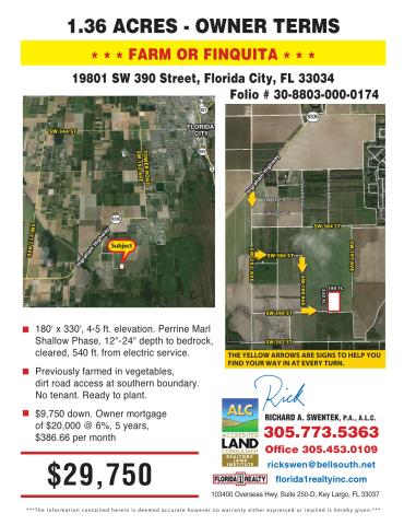1.36 AC Florida City Farm Land=$29.9k