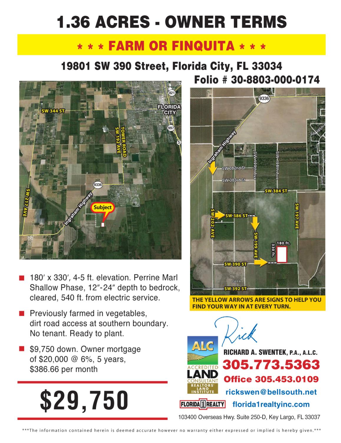 1.36 AC Florida City Farm Land=$29.9k