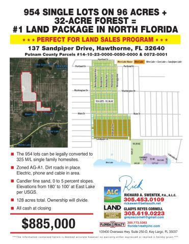 954 Lots on 128 Acres North Central FL=$885k