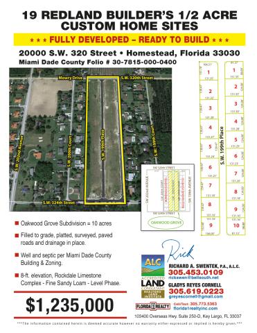19 Redland Florida Custom Home Sites=$1,235k
