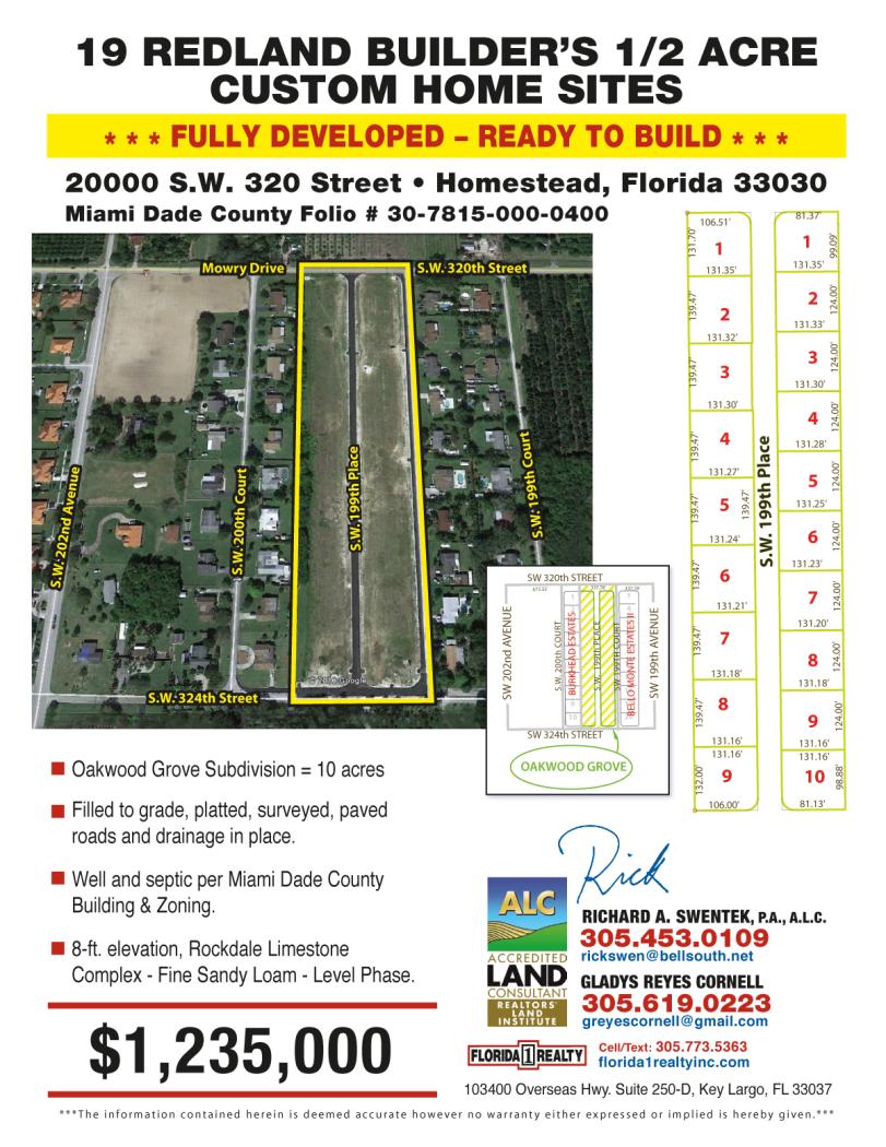 19 Redland Florida Custom Home Sites=$1,235k