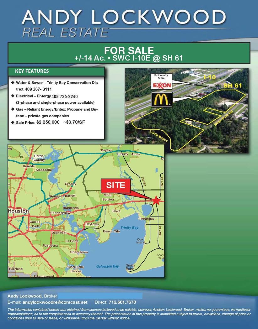 14 acres SWC I-10E @ SH61 Chambers County, TX