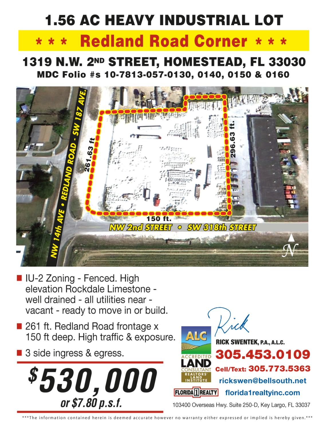 1.56 AC Heavy industrial Lot in Homestead
