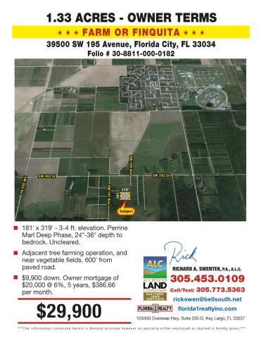 1.33 Acres in Homestead=Farm-Finquita=$29.9k