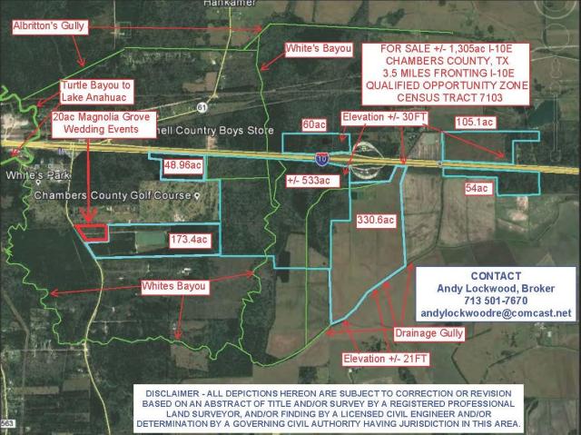 1,305ac w/3.5 miles I-10E Chambers County, TX