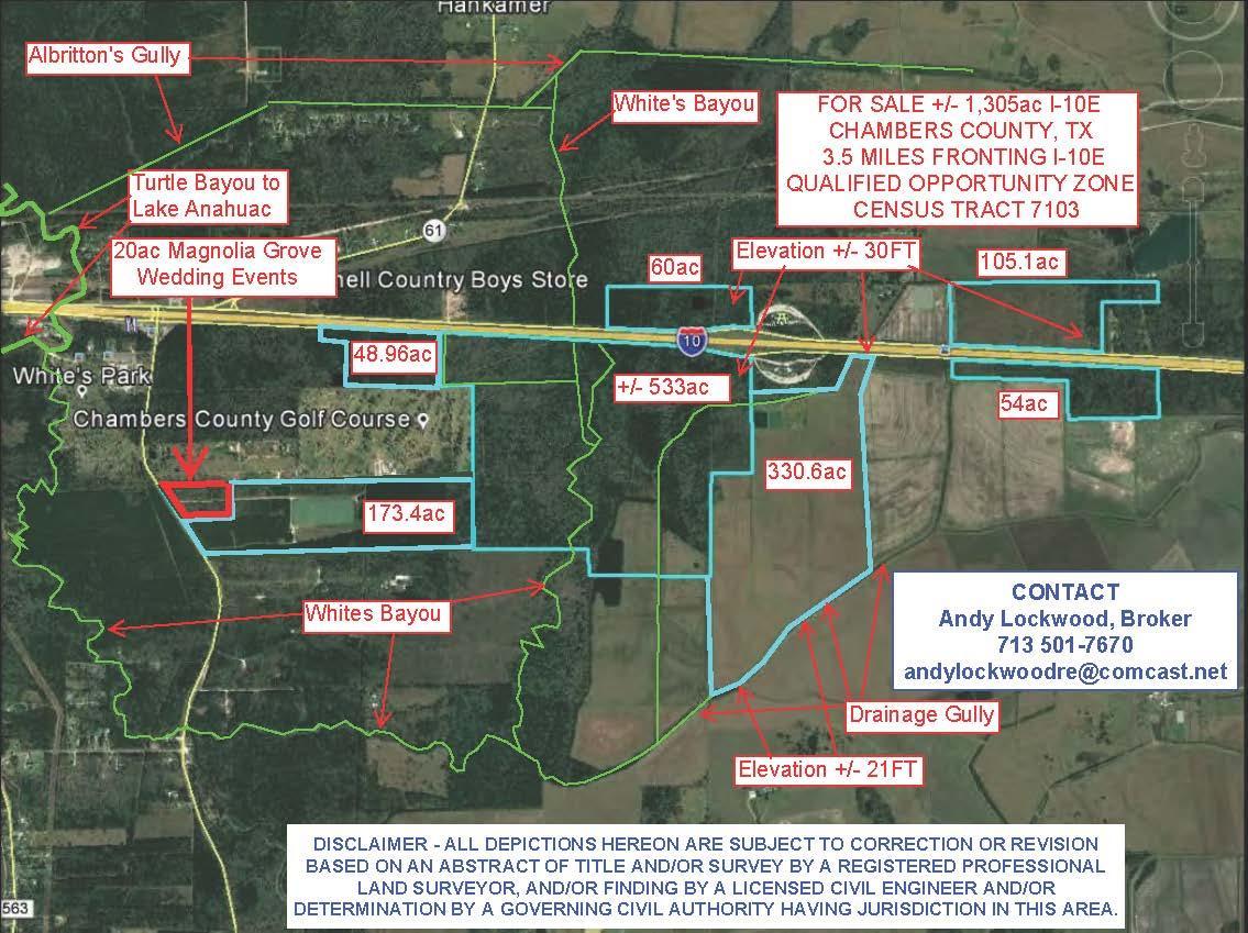 1,305ac w/3.5 miles I-10E Chambers County, TX