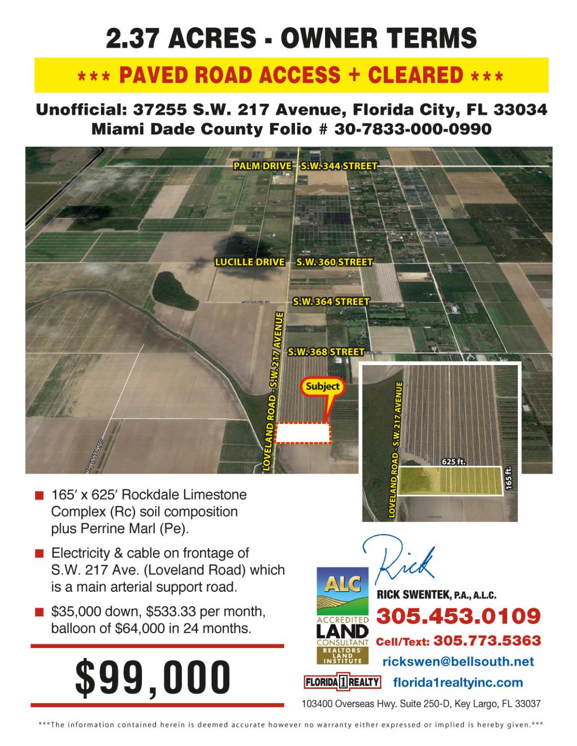 2.37 Acres on Main Road in Redland=$99k