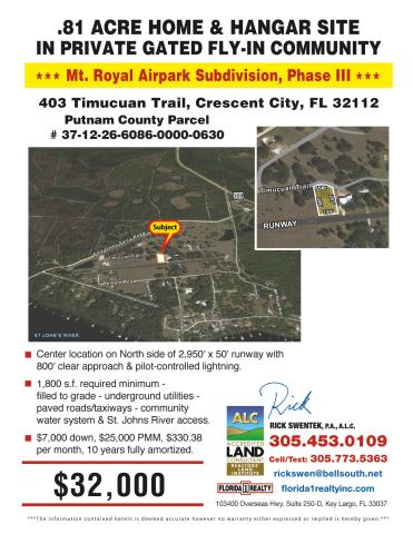 .81 AC Home & Hangar Site on Runway