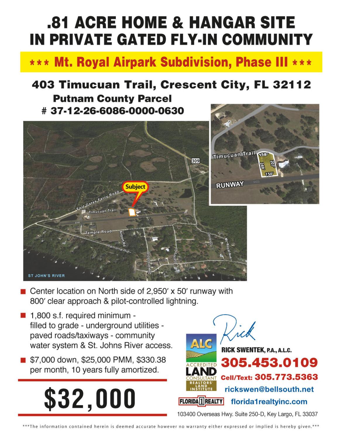 .81 AC Home & Hangar Site on Runway