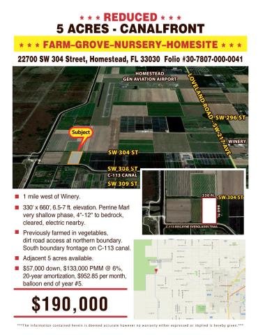 5 Acres Canalfront #2 Homestead, FL