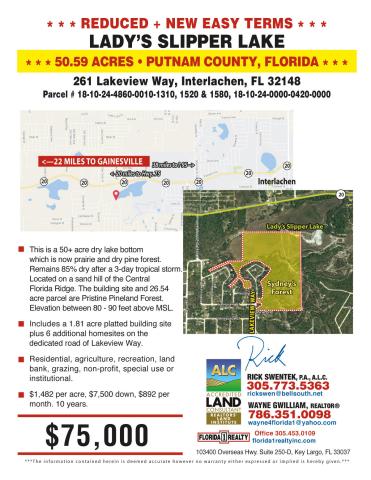 Lady's Slipper Lake=50AC - Interlachen=$75k
