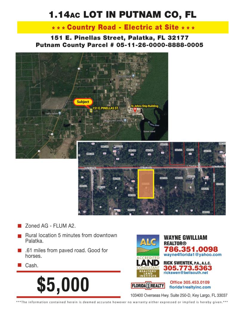 1.14 ac lot on paved road in Palatka