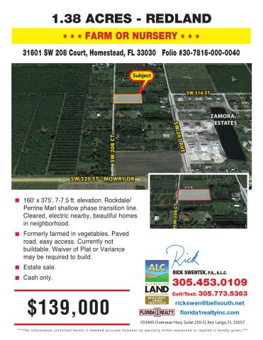 1.38 Acres = Redland