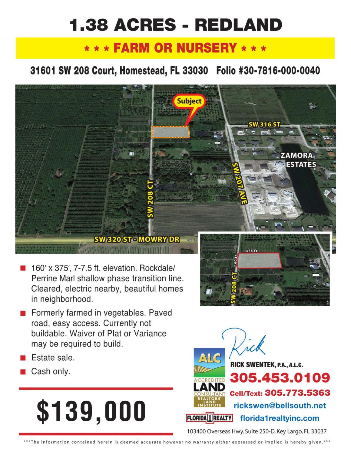 1.38 Acres = Redland