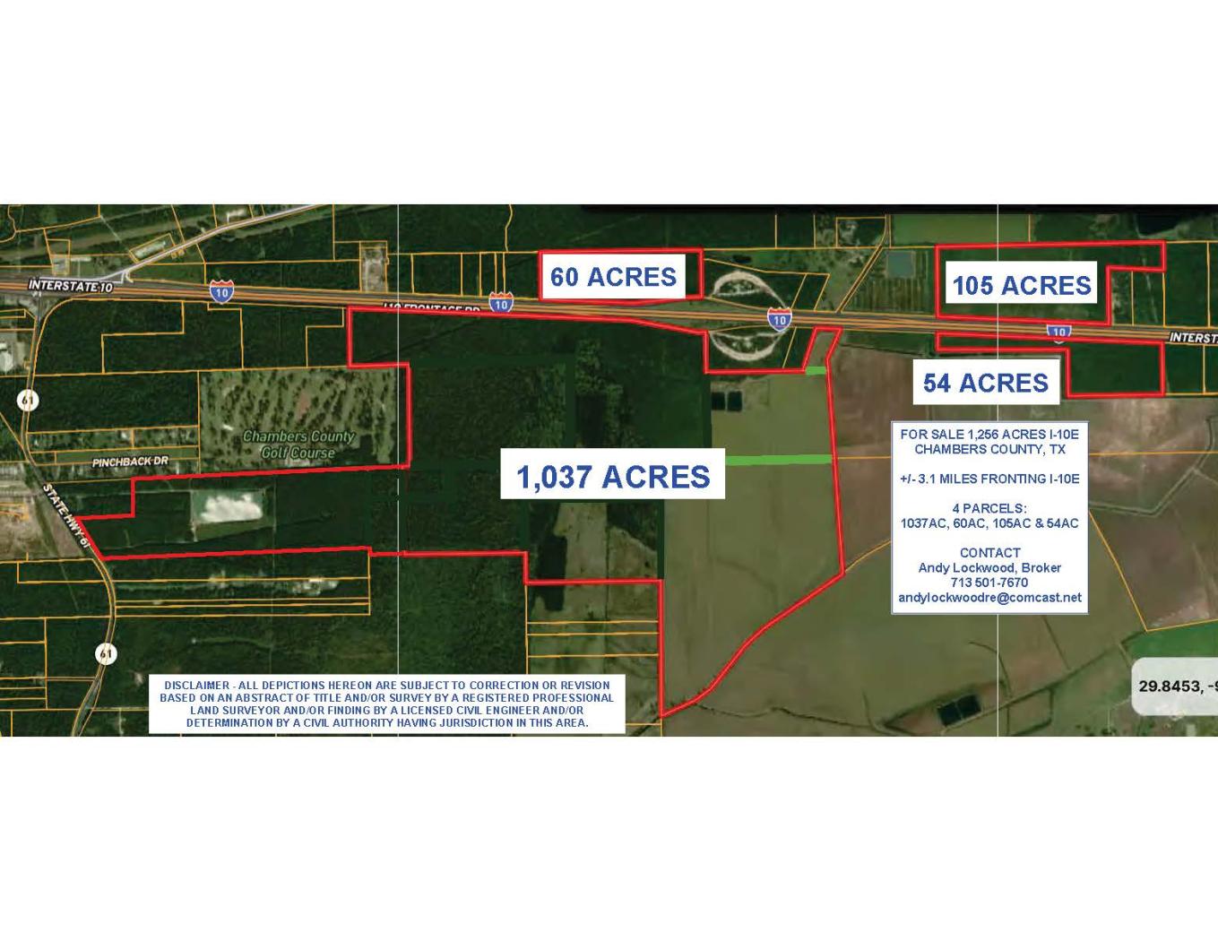 1,256ac w/3.1 miles I-10E Chambers County, TX